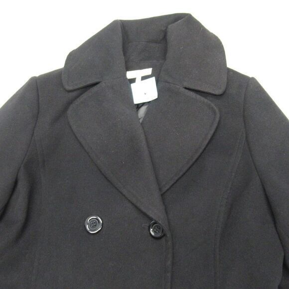 GH Bass Jacket Womens Large Black Pockets Double Breasted Single Vent Pea Coat - Picture 9 of 13